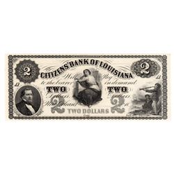 1800s $2 $The Citizens Bank of Louisiana Obsolete Note