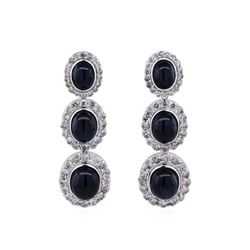 14KT White Gold 20.64ctw Star Sapphire and Diamond Dangle Earrings