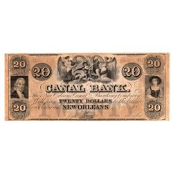 1800s $20 Canal Bank New Orleans, LA Obsolete Bank Note