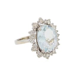 14KT White Gold 5.71ct Aquamarine and Diamond Ring