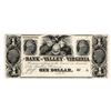 Image 1 : 1800s $1 Bank of the Valley in Virginia Obsolete Note