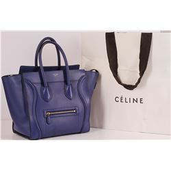 Authentic Celine Mini Luggage Bag Indigo Blue Pebbled Leather