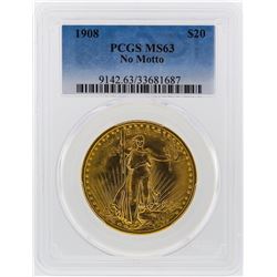 1908 $20 St. Gaudens Gold Double Eagle Coin PCGS MS63