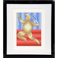 Victor Vasarely, Tennis Player (Gold and Silver), Serigraph
