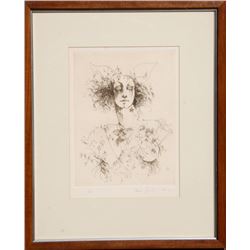 Ramon Santiago, Nude Fawn Woman II, Etching