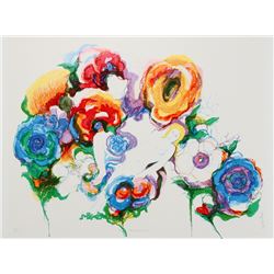 Ronald Julius Christensen, Nude with Flowers, Lithograph