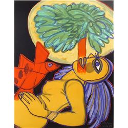 Corneille, Nude and Red Bird, Lithograph