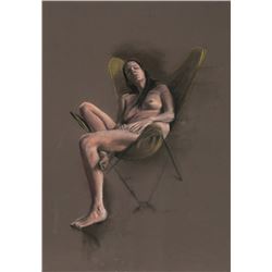 Harry McCormick, Nude in Butterfly Chair, Pastel Drawing