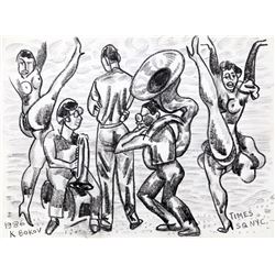 Konstantin Bokov, Times Square, Pencil and Charcoal Drawing