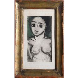 George Zachary Constant, Nude on Green II, Gouache Painting