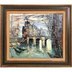 Village on the Water, Oil Painting