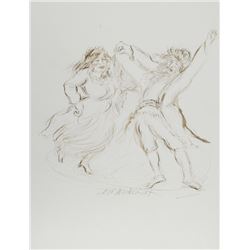 Ira Moskowitz, Dancing Couple - III, Ink Drawing