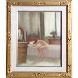 M. Torino, Nude on Bed, Gouache Painting