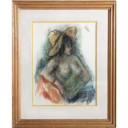Robert Philipp, Nude in a Yellow Hat, Pastel Drawing