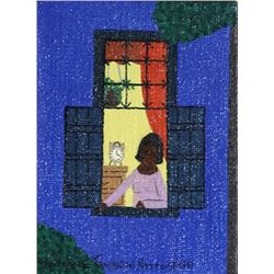 Rodolpho Tamanini Netto, Woman at window at night, Oil Painting