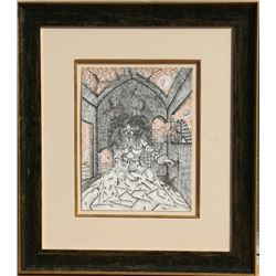 J. Benito Zamora, Tentacion, Pen and Ink Drawing