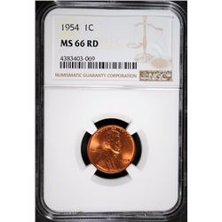 1954 LINCOLN CENT, NGC MS-66 RED