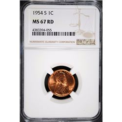 1954-S LINCOLN CENT, NGC MS-67 RED