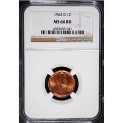 1962-D LINCOLN CENT, NGC MS-66 RED  BETTER DATE