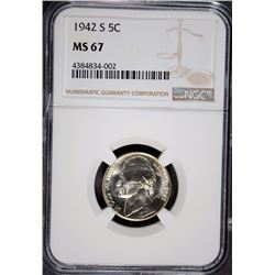 1942-S JEFFERSON NICKEL, NGC MS-67  RARE!