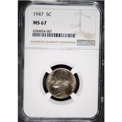 1947 JEFFERSON NICKEL, NGC MS-67  POPULATION OF ONLY  ( 191 ) COINS