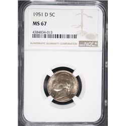 1951-D JEFFERSON NICKEL, NGC MS-67 POPULATION OF ONLY ( 64 )  RARE!!
