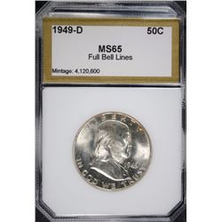 1949-D FRANKLIN HALF DOLLAR, PCI GEM BU FULL BELL LINES