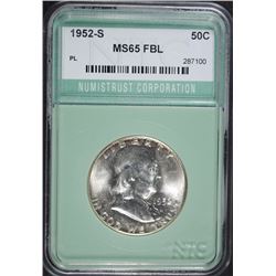 1952-S FRANKLIN HALF DOLLAR, NTC GEM BU FULL BELL LINES, VERY RARE!!