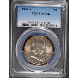 1954-S FRANKLIN HALF DOLLAR, PCGS MS-66  COLOR!