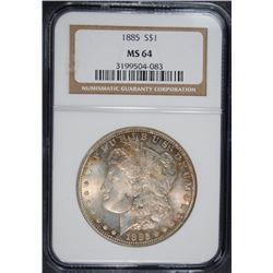 1885 MORGAN SILVER DOLLAR, NGC MS-64