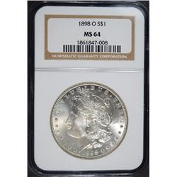 1898-O MORGAN SILVER DOLLAR, NGC MS-64  WHITE!