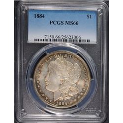 1884 MORGAN SILVER DOLLAR, PCGS MS-66 ! REVERSE IS SEMI-PL