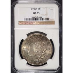 1890-S MORGAN SILVER DOLLAR, NGC  MS-63