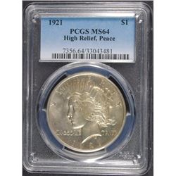 1921 PEACE SILVER DOLLAR, PCGS MS-64  KEY DATE!