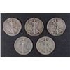 Image 1 : 5 - WALKING LIBERTY HALF DOLLARS - 1923-S G, '34-D G, '34 VG, '35 FINE '36  FINE