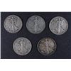 Image 1 : 5 - WALKING LIBERTY HALF DOLLARS - '42 XF, '44 F, '44-S VF, '44 F, '45 F
