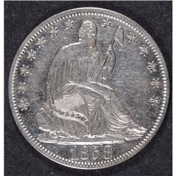 1858-O SEATED HALF DOLLAR, AU/BU
