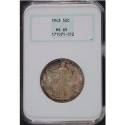 1943 WALKING LIBERTY HALF DOLLAR NGC MS65 OLD FATTY HOLDER