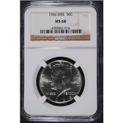 1966 SMS KENNEDY HALF DOLLAR, NGC MS-68!  RARE!