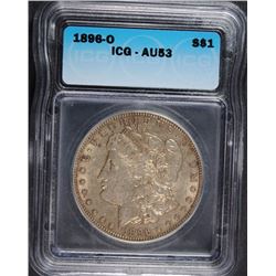 1896-O MORGAN SILVER DOLLAR, ICG AU-53
