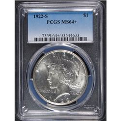 1922-S PEACE SILVER DOLLAR, PCGS MS-64+