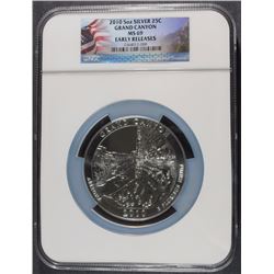 2010 5 OUNCE SILVER GRAND CANYON NATIONAL PARKS QUARTER NGC MS-69  EARLY RELEASE