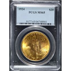 1924 $20.00 ST.GAUDENS GOLD, PCGS MS-65 GEM!