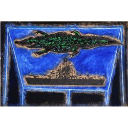 Silvio Merlino, Bancarella con Coccodrillo, Mixed Media Gouache Painting