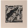 Richard Mock, Donkey on Empire State Building, Linocut