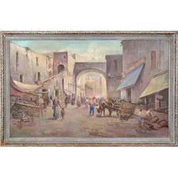 A. Colucci, Village Market Scene, Oil Painting