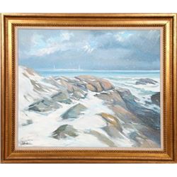 John Nesta, Rocky Neck - Winter on Bass Rocks, Oil Painting