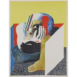 Horst Antes, Hockende Figur im Kasten, Lithograph