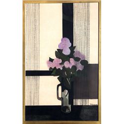 Andre Minaux, Fleurs Mauve, Pastel and Charcoal Drawing