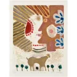 Theo Tobiasse, Bucolique aux Fleurs Bleus, Aquatint Etching